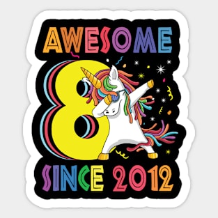 8 Years Old Unicorn Dabbing Birthday Gift Sticker